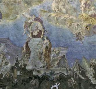 Ceiling fresco “Glorification of the Prince-Bishop” in the ceremonial hall, Meersburg New Palace, by Giuseppe Appiani, 1761