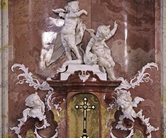 Stucco sculptures at the high altar tabernacle in the palace church, Meersburg New Palace