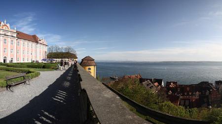 Panoramic view of Meersburg New Palace with a view of Lake Constance