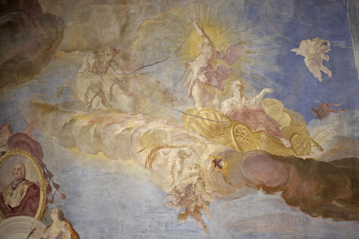 New Meersburg Palace, detail from Glorification of Franz Konrad von Rodt and his Country, ceiling fresco in the staircase by Giuseppe Appiani 1761