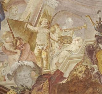 Glorification of the arts, detail from the ceiling fresco on the staircase of Meersburg New Palace