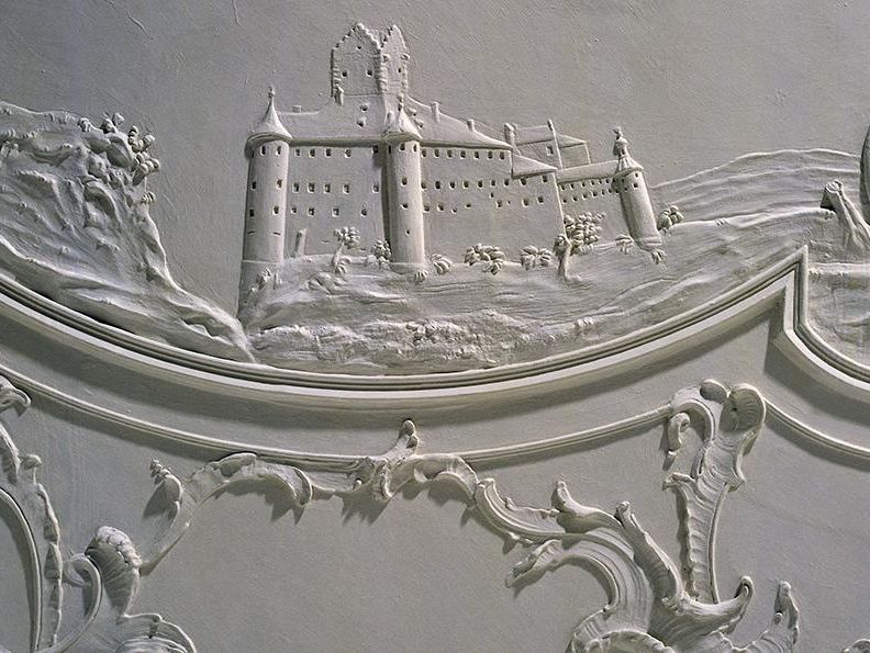 Neues Schloss Meersburg, Detail, Burg Meersburg als Stuckdekoration