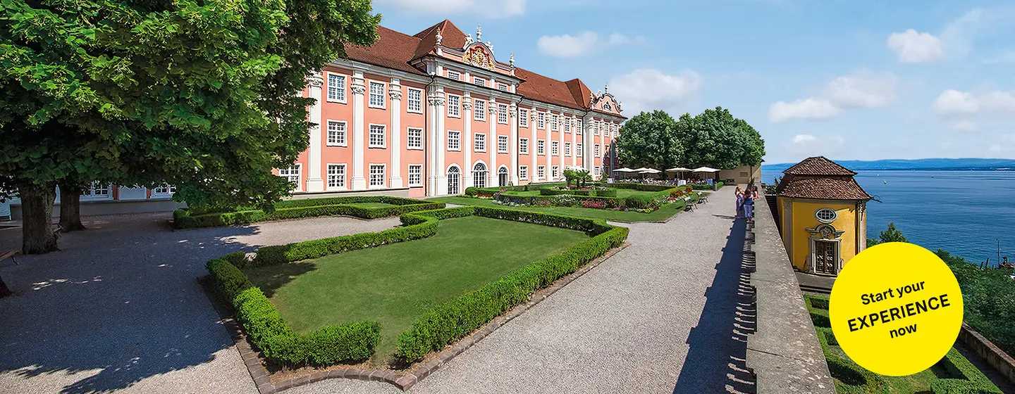 Motiv: Staaliche Schlösser und Gärten Baden-Württemberg, Illustration: JUNG:Kommunikation GmbH Meersburg New Palace, advertising banner for the app "Monument BW"