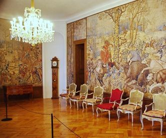 Full-wall design with pictures from “Les Chasses de Maximilien” (The Hunts of Maximilian), Meersburg New Palace