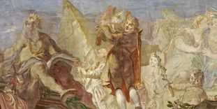 Glorification of Franz Konrad von Rodt and his land, by Giuseppe Appiani, 1761, fresco on the staircase, Meersburg New Palace.