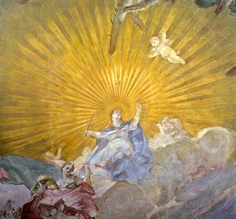 Personnification de la Divine Providence, détails de la fresque de plafond datant de 1762, dans la salle des banquets du nouveau château de Meersburg 