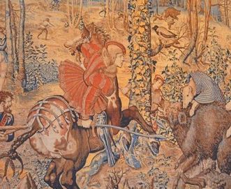 Illustration of a hunt, detail from the tapestry series “Les Chasses de Maximilien” (The Hunts of Maximilian), Meersburg New Palace