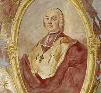 Meersburg New Palace, fresco on the staircase from Giuseppe Appiani, 1761, Cardinal Prince-Bishop Franz Conrad von Rodt